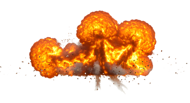 Fiery explosion illuminating a debris cloud