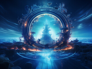Step into another world with this futuristic gate, creating a portal to a bright future horizon