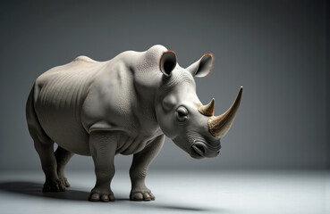 Obraz premium A realistic model of a rhinoceros with a smooth, detailed surface and neutral background