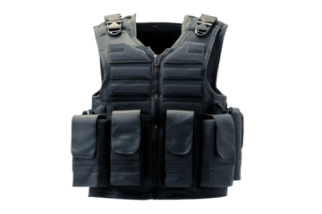 Tactical Vest with Multiple Utility Pouches and Enhanced Protection  Isolated on transparent background, cutout	