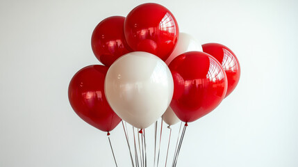 Colorful red and white balloons create a festive atmosphere for celebrations and events