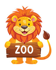  Lion Mascot Holding A Wooden Zoo Sign