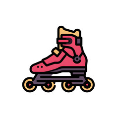 Flat vector icon of inline rollerblades, filled and bold, transparent background