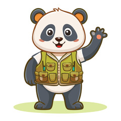 Cute Panda Wearing A Safari Vest And Waving