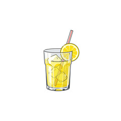 Lemonade in a glass with straw icon logo flat vector design