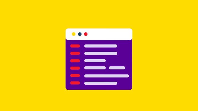 A code snippet window over yellow background reflects programming, coding, or tech tutorial visuals in loop format