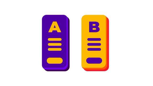Two vertical cards labeled A and B represent split-testing strategies in advertising or marketing UI to compare performance variations