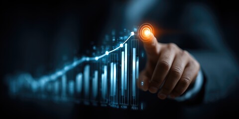 Hand touching a glowing upward graph