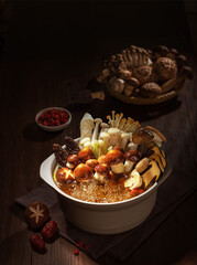Detail photography of Matsutake mushrooms in a studio, an edible fungus