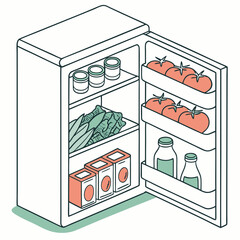 Refrigerator filled with fresh vegetables, fruits, and beverages  