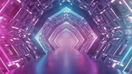 A futuristic tunnel with glowing neon geometric shapes - Powered by Adobe