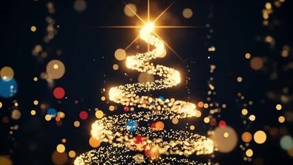 Abstract Christmas tree made of golden lights on a dark background - Powered by Adobe