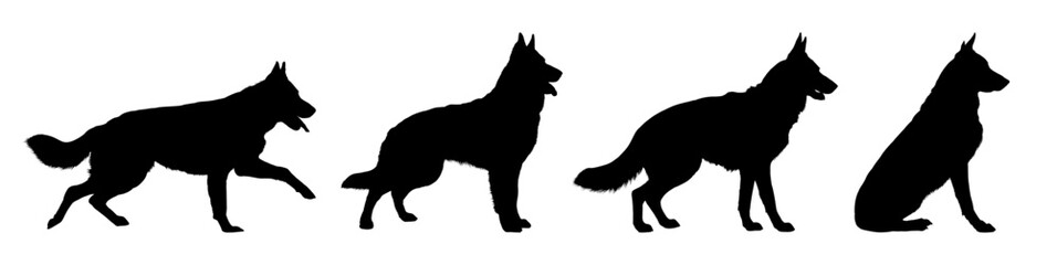 German shepherd silhouette set in various poses vector illustration