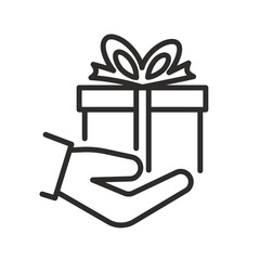 gift box icon, gift in hand, linear vector illustration eps10