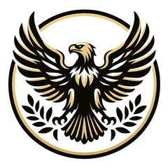 Obraz premium Majestic eagle with open wings and laurel wreath isolated on white background