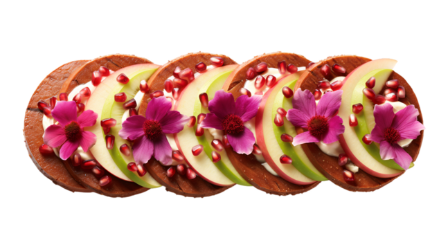 Sliced bagels topped with pink frosting and sprinkles