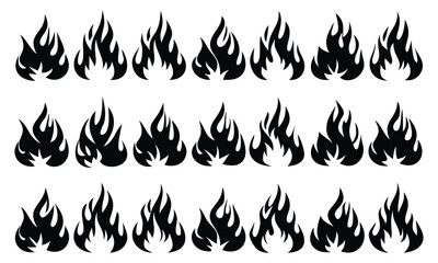 Fiery orange flame icons in a set for logo and decoration design