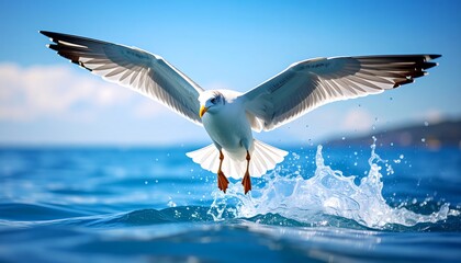 Seagull splashes into ocean