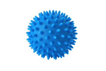 Close-up of a textured blue spiky massage ball, highlighting its tactile surface and therapeutic design for relaxation and recovery.
