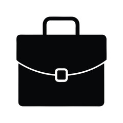Black briefcase icon with white clasp and handle on white background luggage business