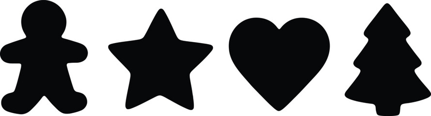 Four festive christmas cookie cutter shapes silhouette