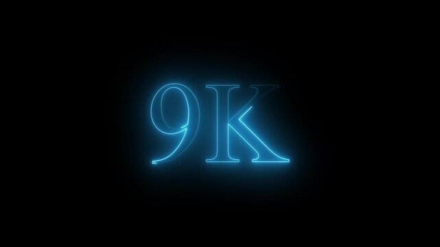 Neon line 9k Ultra HD icon isolated on black background, 9K followers. animation in Easy to put into any video.