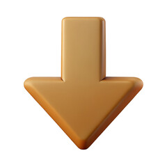 3d golden down arrow isolated on transparent background