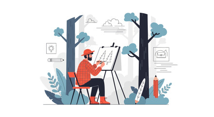 Creative Forester Painting Nature Scene Outdoor Woodland Illustration Art