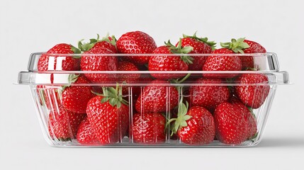 Clear plastic container filled with fresh strawberries, complete with a blank label area for custom branding.