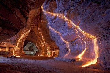 Cave interior illuminated by light trails