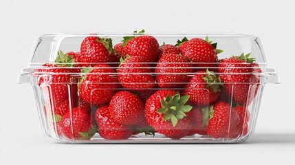 Clear plastic container filled with fresh strawberries, complete with a blank label area for custom branding.