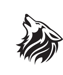 Powerful black wolf silhouette howling, ideal for wildlife logos, tattoos, or bold decor. Dynamic and minimalist vector art.