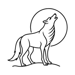 Stylized illustration of a wolf howling with a circle outline behind