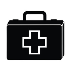 Black first aid kit icon with white cross on white background medical kit emergency kit