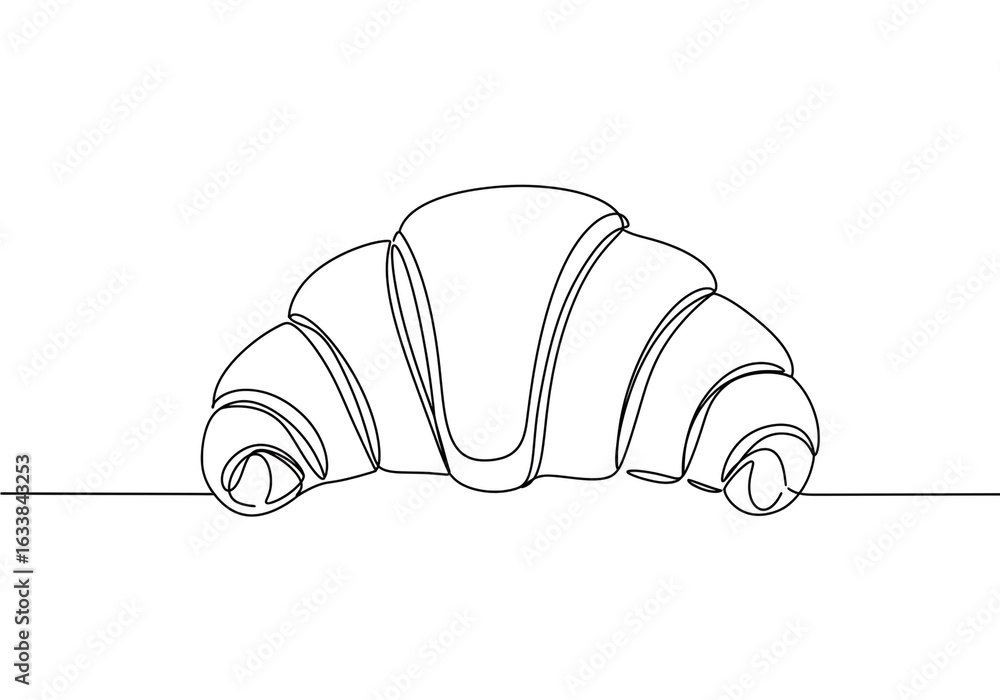 Poster a single continuous line drawing of a croissant on a white background in minimalist style