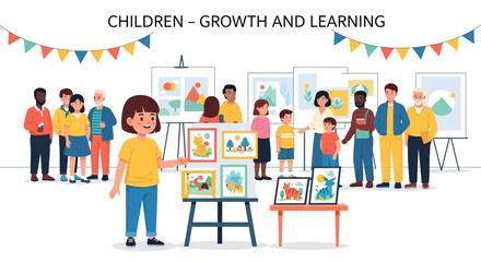 Fototapeta premium Colorful Children's Art Exhibition Showcasing Creativity And Skill Development