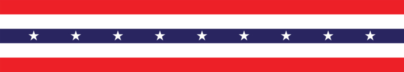 Patriotic red, white, and blue wavy ribbon with white stars on navy background. Ideal for American holidays, elections, or national events. Vector design for banners, posters, and web use.