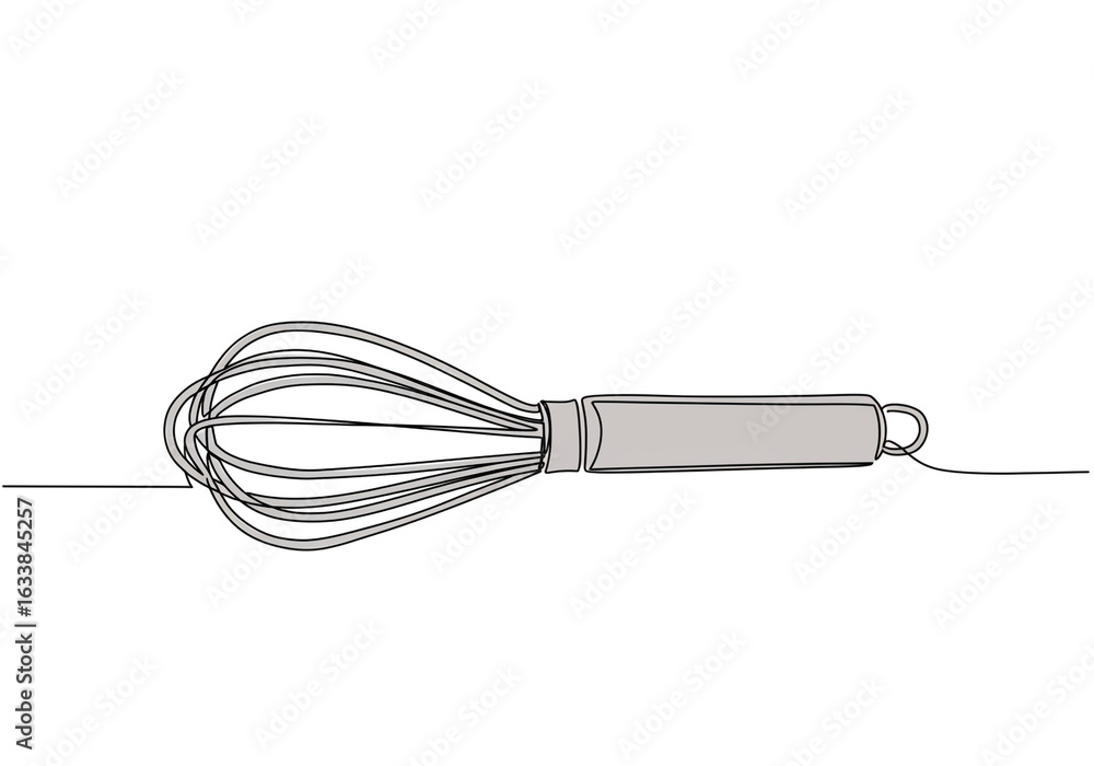 Poster a simple line drawing of a kitchen whisk with a handle on a white background design art