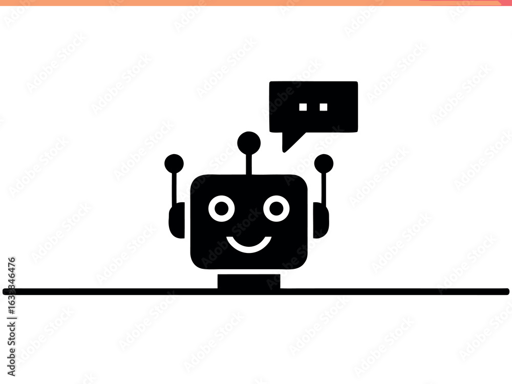 Poster Black Robot Head with Speech Bubble and Happy Face artificial intelligence