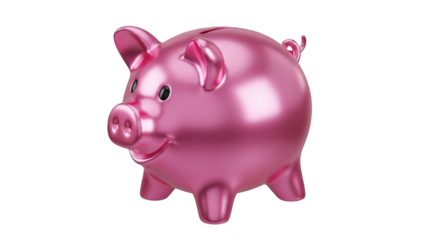 Shiny pink piggy bank isolated on transparent background