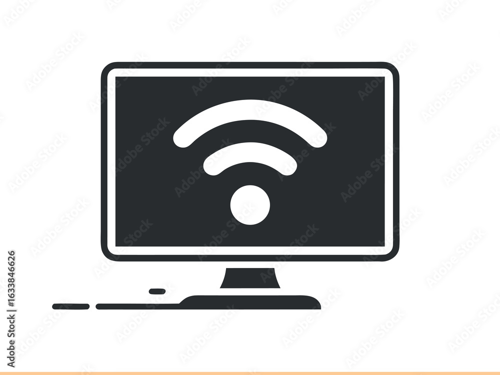 Poster black and white icon of a computer monitor with wi fi symbol screen wifi