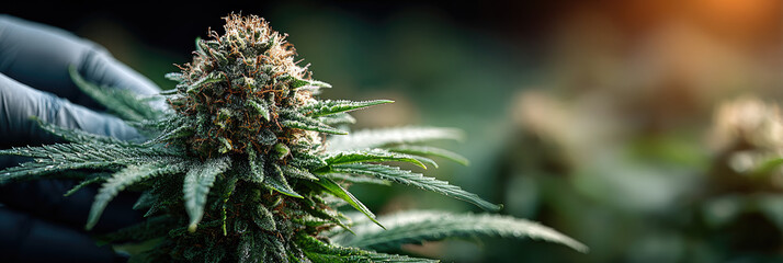 Cultivation of medical cannabis in a controlled greenhouse environment. Marijuana plants grown for pharmaceutical and therapeutic use, concept of legal production for healthcare.