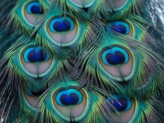 Obraz premium A highly detailed close-up photograph of vibrant peacock feathers