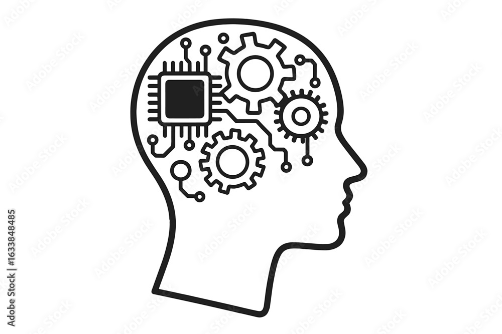 Aufkleber artificial intelligence brain technology concept. human head with digital circuit board and gears. m