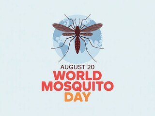 World mosquito day august 20th illustration featuring a detailed mosquito above text announcing the observance