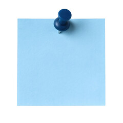 Blue Paper Note Pinned with a Dark Blue Pushpin, Isolated on a Black Background, Ready for Text