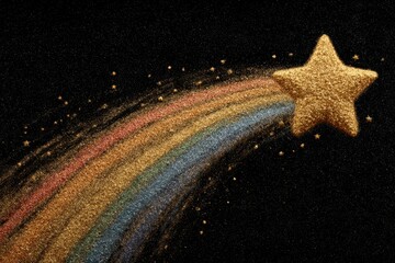 Golden Starry Night Cosmic Wonder Sparkling Rainbow Celebration on transparent background