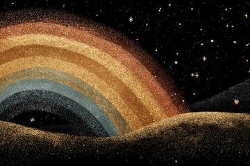Shimmering Rainbow Bridge to Dreams Golden Sparkle Landscape Under Starry on transparent background