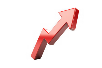 3d red arrow pointing upward, growth, success, direction, progress, financial gain, stock market, business isolated on transparent background