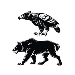 Fototapeta premium Wild Animals Woodcut Vector Set - Engraved Illustrations
